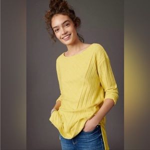 Maeve Anthropologie Devine Chartreuse Yellow Asymmetrical Ribbed Tunic Top